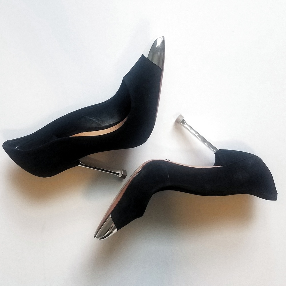 Schutz Black Suede Heels with Metal Details